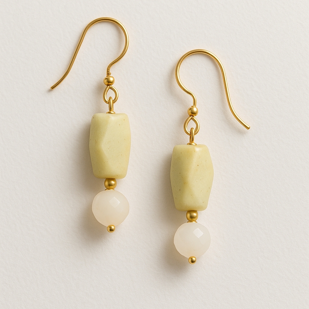 Elegant Gold Tone Amazonite and Pink Beaded Earrings